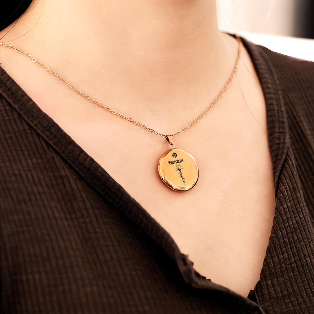 Circle Locket Necklace-2 Side Print