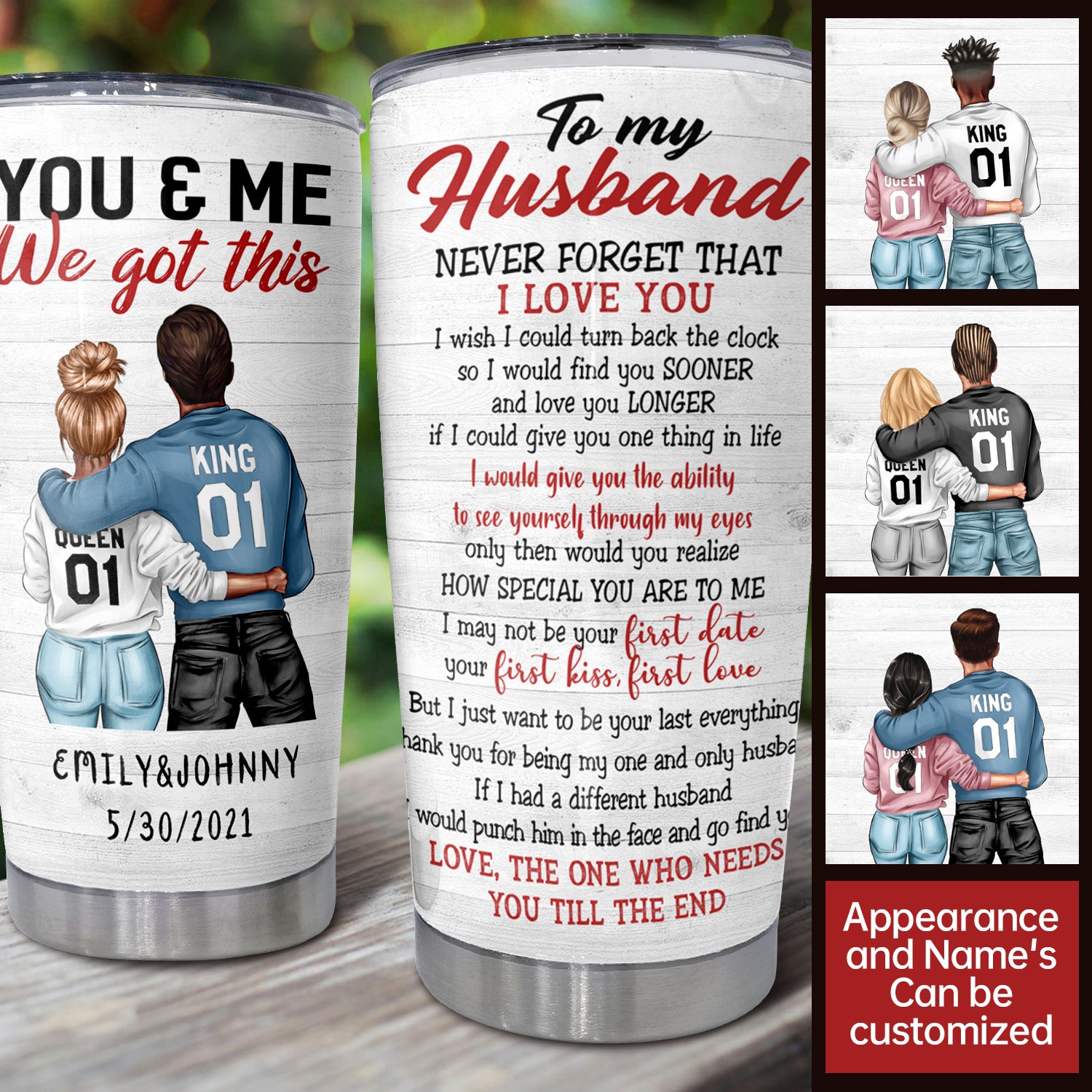 DYKHMILY Personalized mugs tumbler, 20oz, Gift For Couple, Couple Shoulder To Shoulder, To Be Your Last Everything