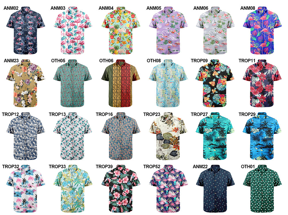 Wholesale 2022 Multiple Pattern Summer Beach Hawaiian Shirts Short Sleeve Polyester Quick Drying Aloha Standing Collar Shirt
