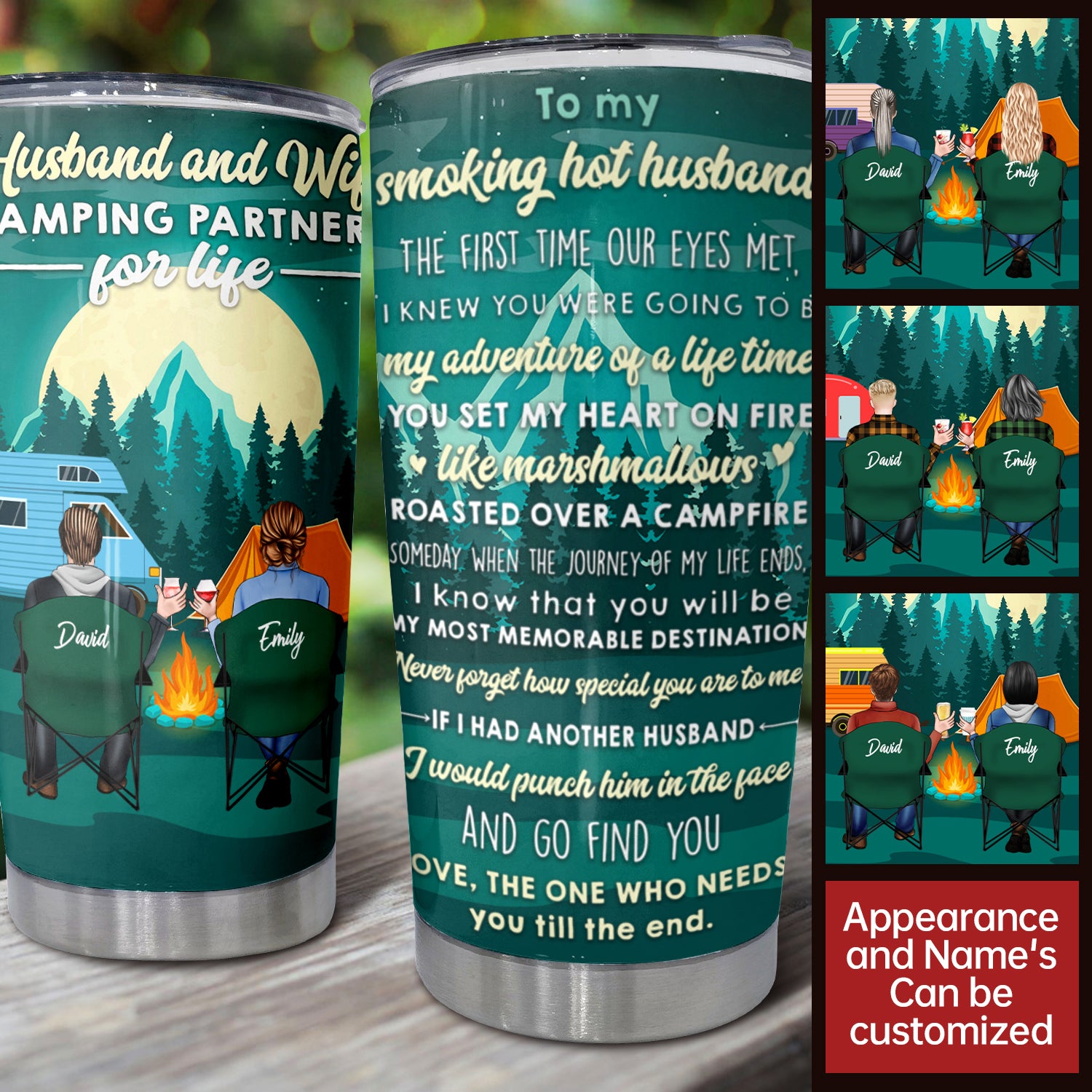 Let's Sit By The Campfire, Camping Couples Tumbler Mug, 20 oz, Valentine Gift For Wife Or Husband