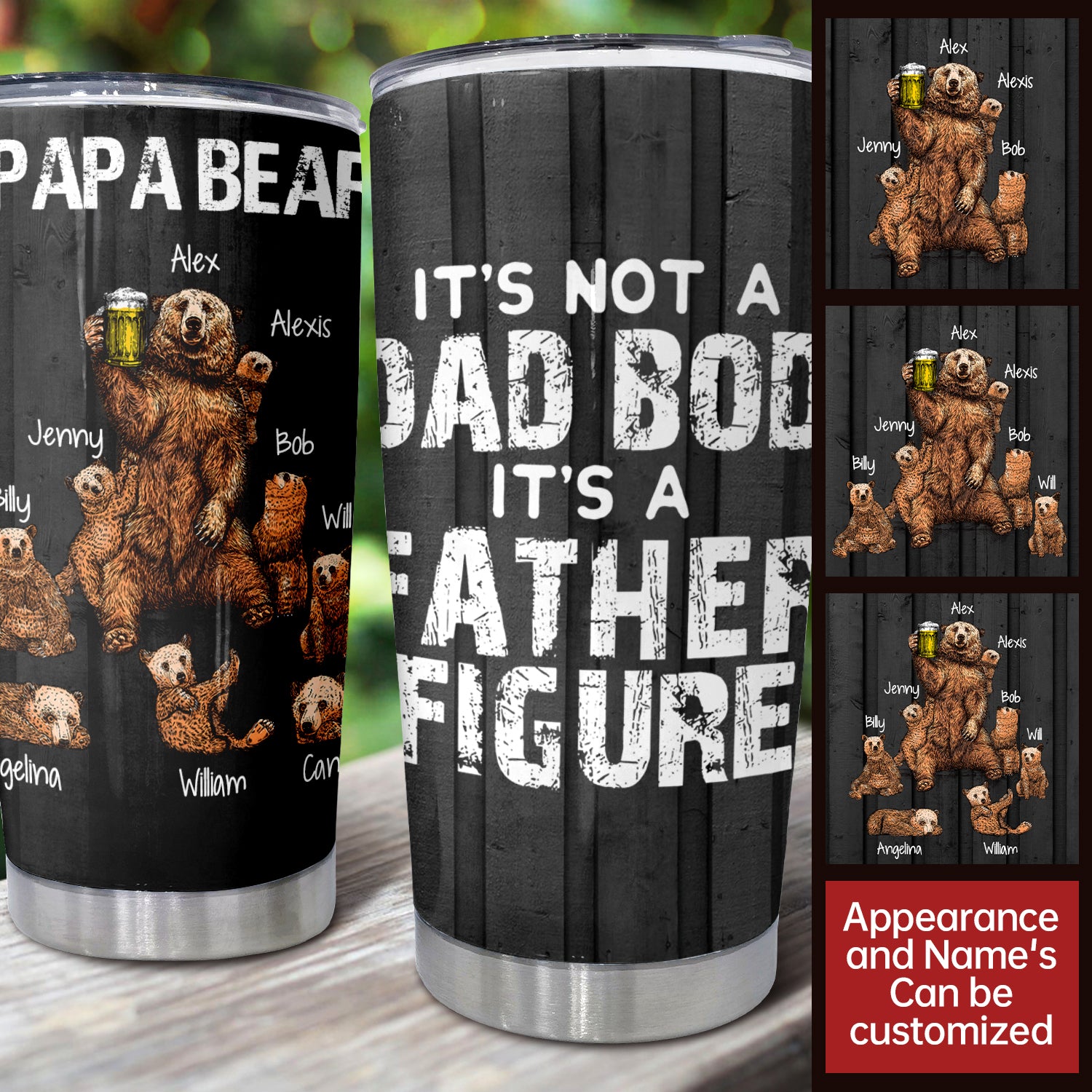 Papa Bear Warning,  Personalized Name Tumbler, 20 oz, Gift For Dad From Daughter Son