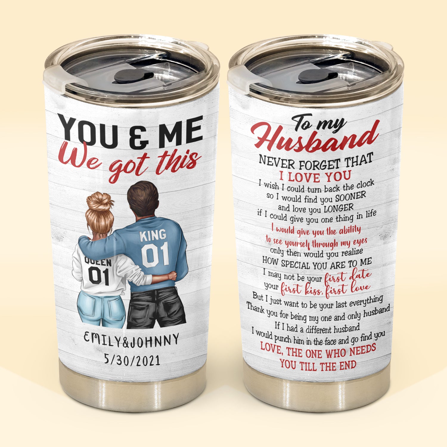 DYKHMILY Personalized mugs tumbler, 20oz, Gift For Couple, Couple Shoulder To Shoulder, To Be Your Last Everything