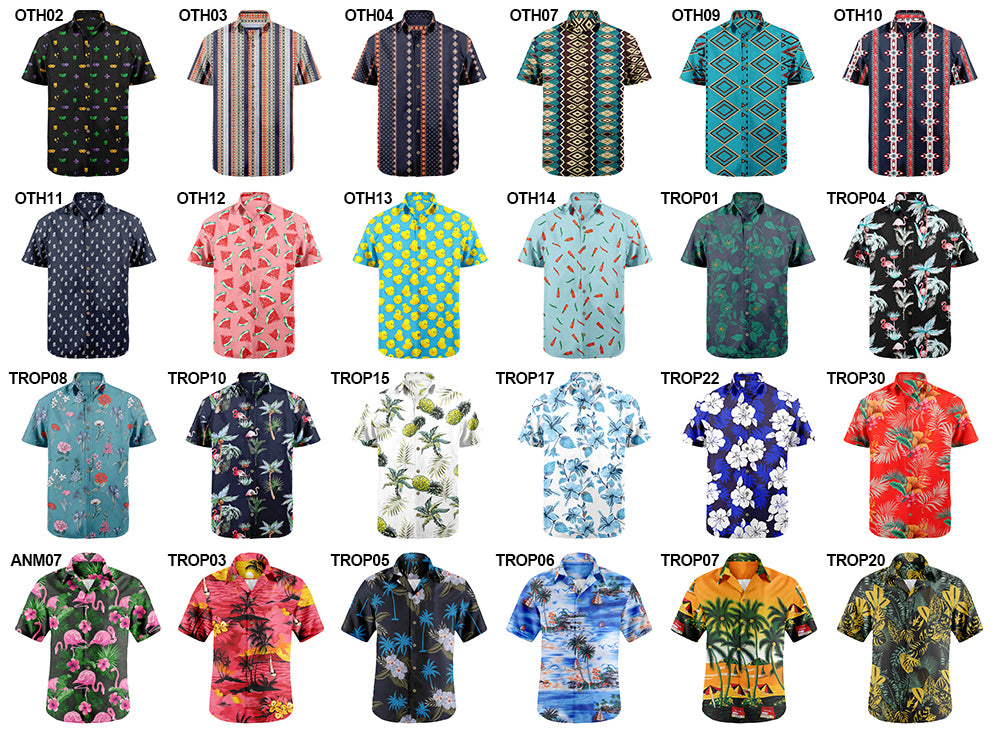 Wholesale 2022 Multiple Pattern Summer Beach Hawaiian Shirts Short Sleeve Polyester Quick Drying Aloha Standing Collar Shirt