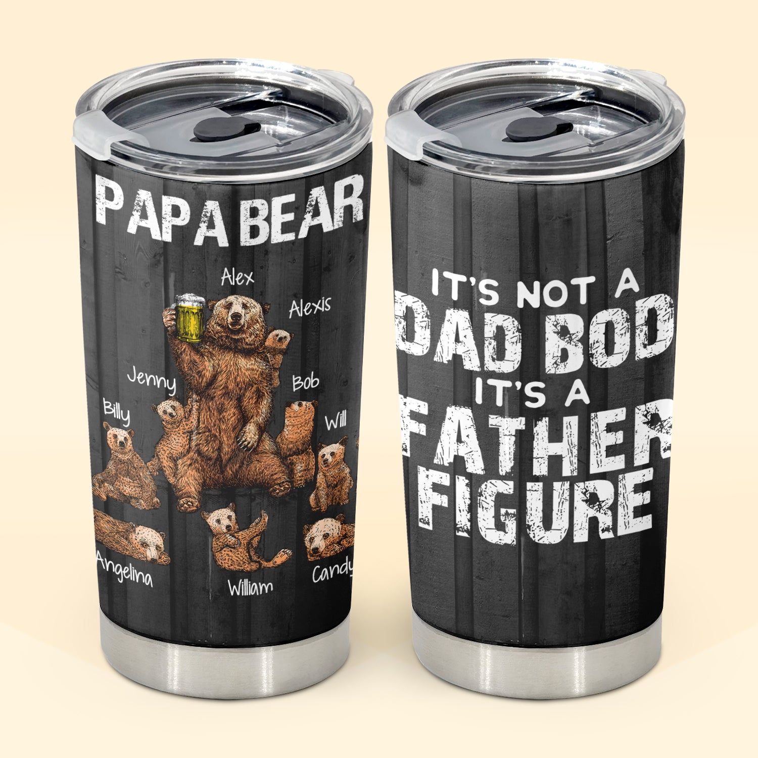 Papa Bear Warning,  Personalized Name Tumbler, 20 oz, Gift For Dad From Daughter Son