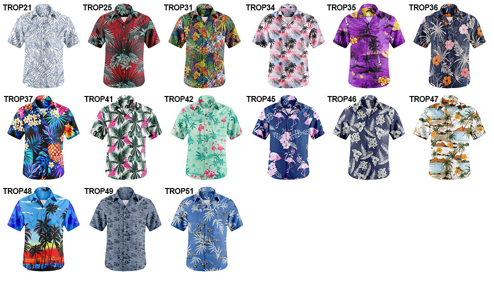 Wholesale 2022 Multiple Pattern Summer Beach Hawaiian Shirts Short Sleeve Polyester Quick Drying Aloha Standing Collar Shirt