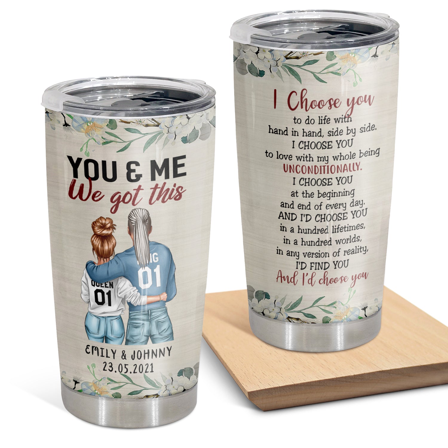 I Choose You To Do Life With Hnad In Hand, Couple Tumbler Cup, 20 oz, Meaningful Gift For You And Me Valentine's Day