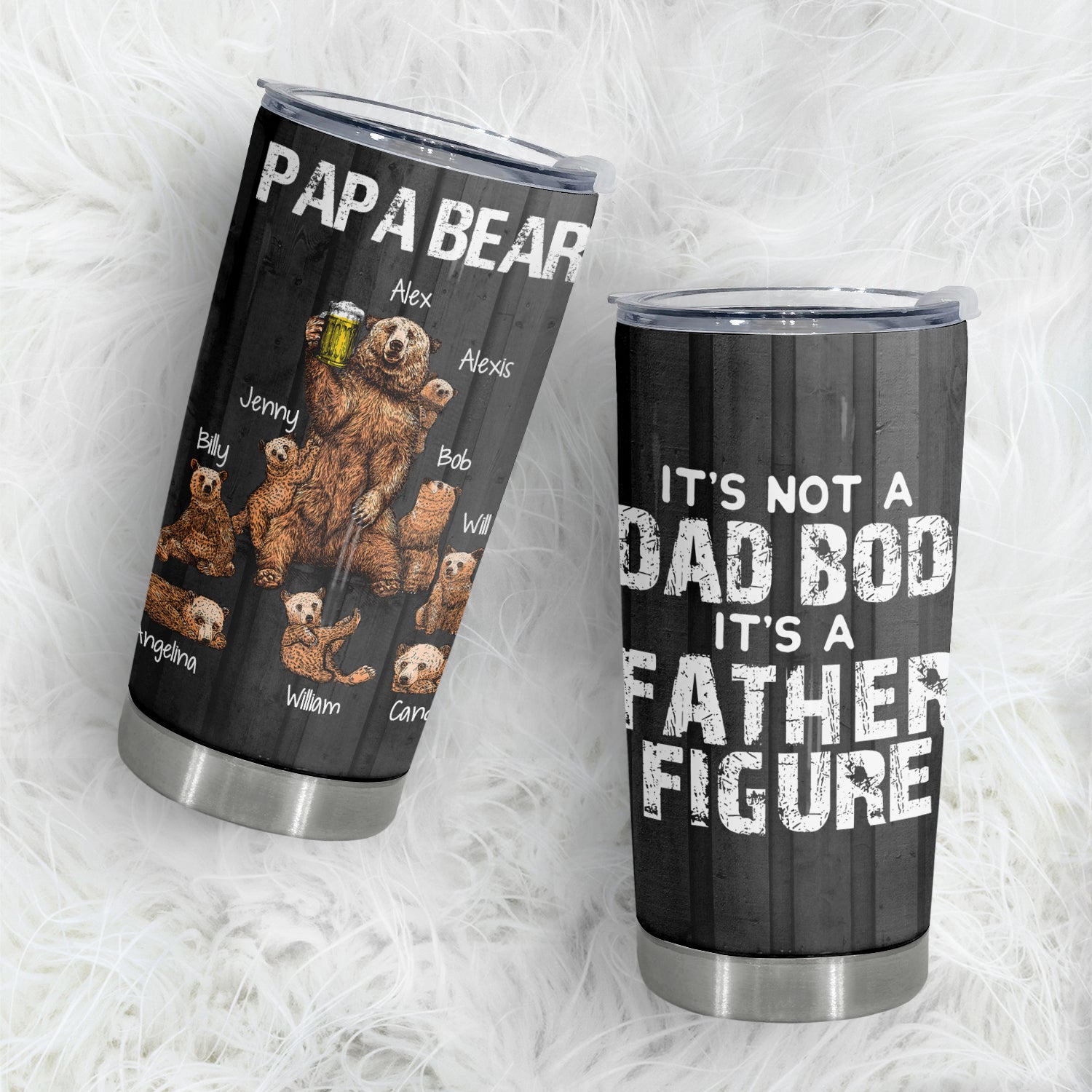 Papa Bear Warning,  Personalized Name Tumbler, 20 oz, Gift For Dad From Daughter Son