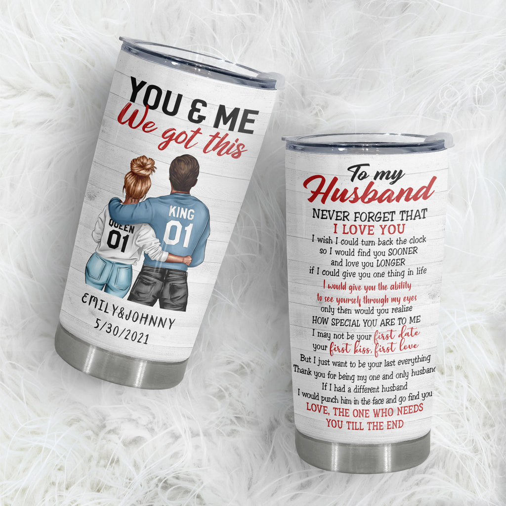 DYKHMILY Personalized mugs tumbler, 20oz, Gift For Couple, Couple Shoulder To Shoulder, To Be Your Last Everything