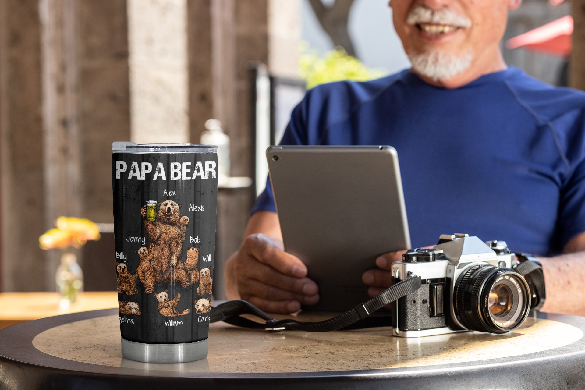 Papa Bear Warning,  Personalized Name Tumbler, 20 oz, Gift For Dad From Daughter Son