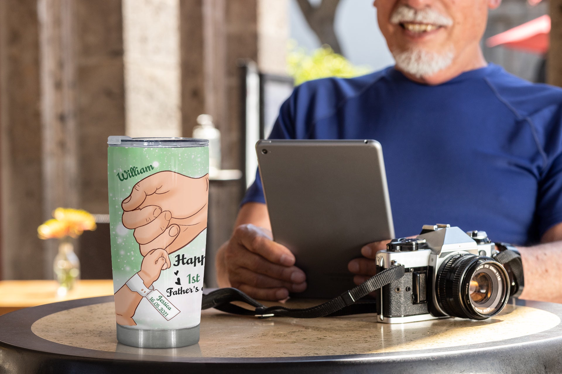 Fathers Day Gift Dad Hand, Personalized Tumbler Mug, 20 oz, Meaningful Gift For Dad