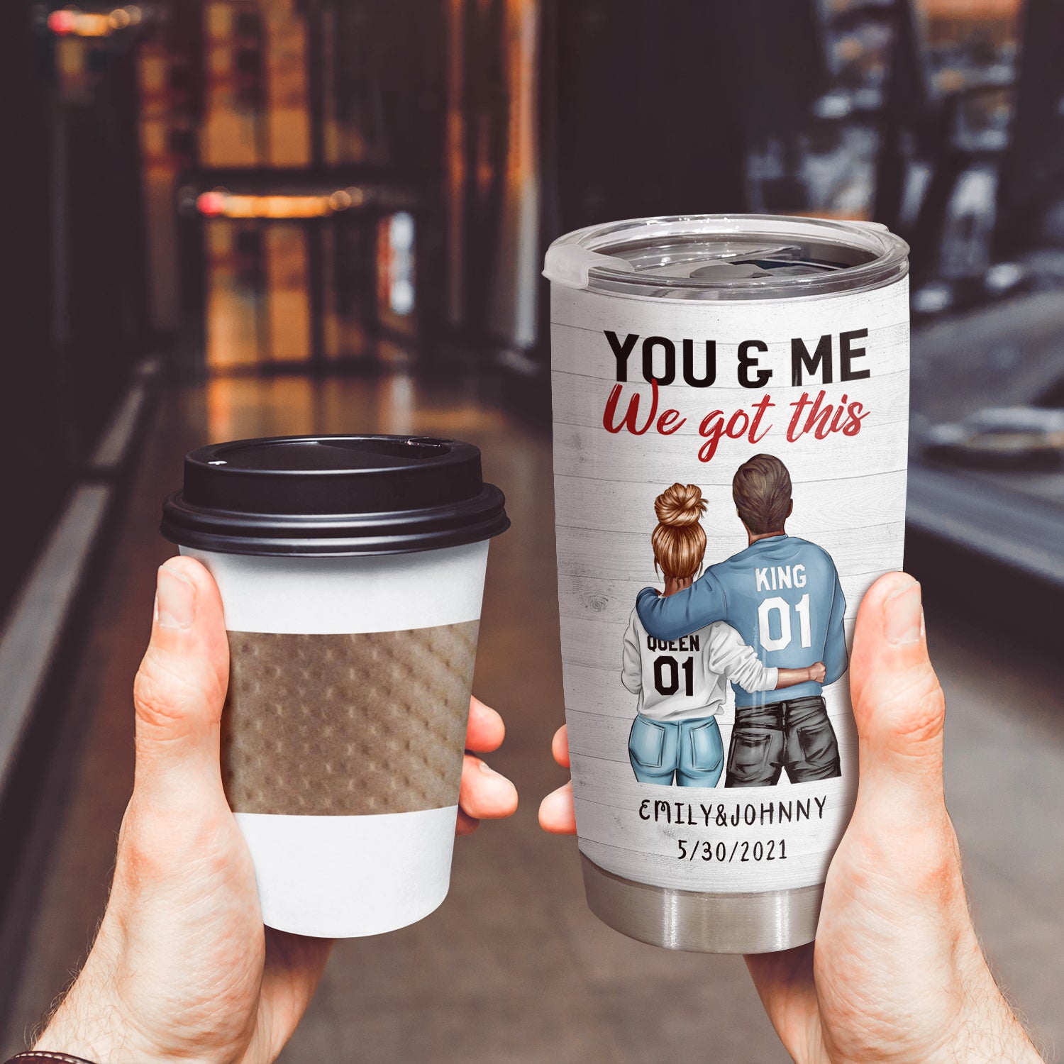 DYKHMILY Personalized mugs tumbler, 20oz, Gift For Couple, Couple Shoulder To Shoulder, To Be Your Last Everything
