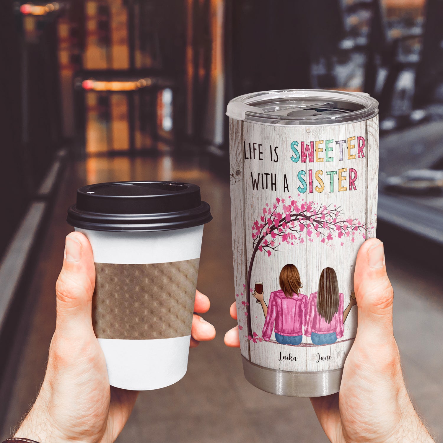There Is No Greater Gift Than Sisters, Vacuum Insulated with Lid Tumbler, 20 oz, Unique Gift For Besties