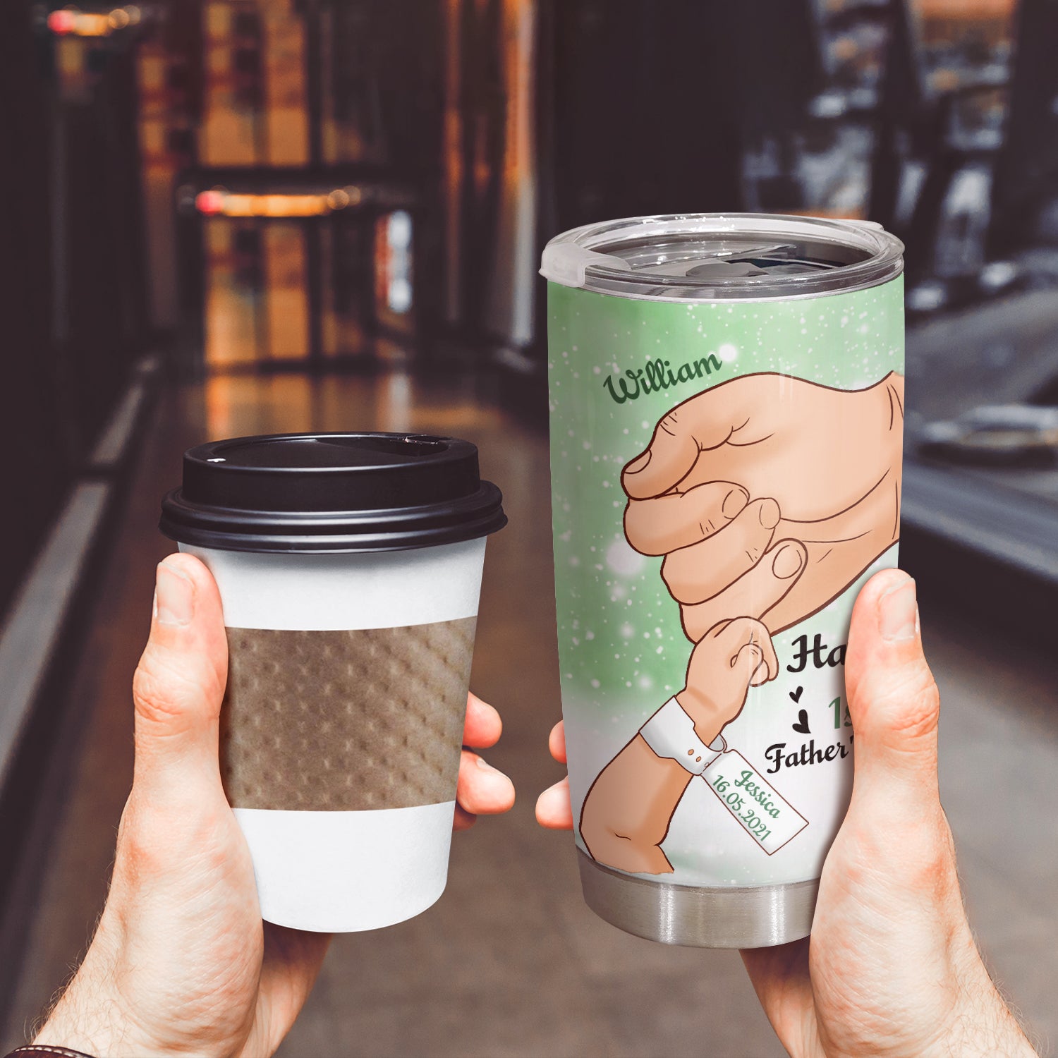 Fathers Day Gift Dad Hand, Personalized Tumbler Mug, 20 oz, Meaningful Gift For Dad