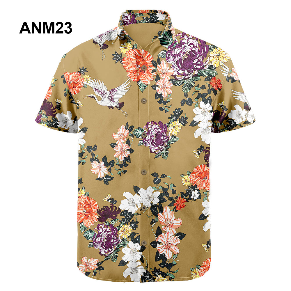Wholesale 2022 Multiple Pattern Summer Beach Hawaiian Shirts Short Sleeve Polyester Quick Drying Aloha Standing Collar Shirt