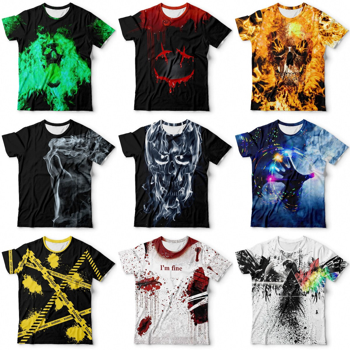 Adiffly Fashion Personality Tee Skull T Shirt Horror Novelty I'm Fine