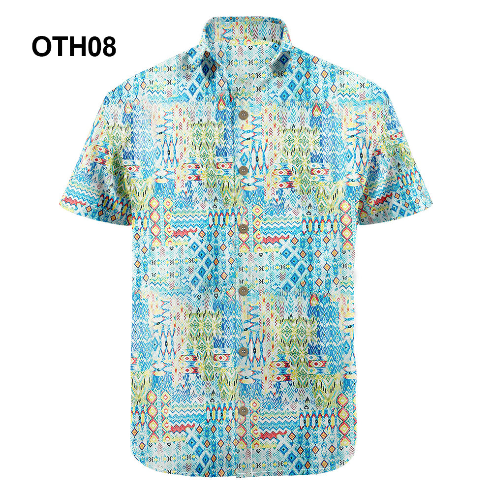 Wholesale 2022 Multiple Pattern Summer Beach Hawaiian Shirts Short Sleeve Polyester Quick Drying Aloha Standing Collar Shirt