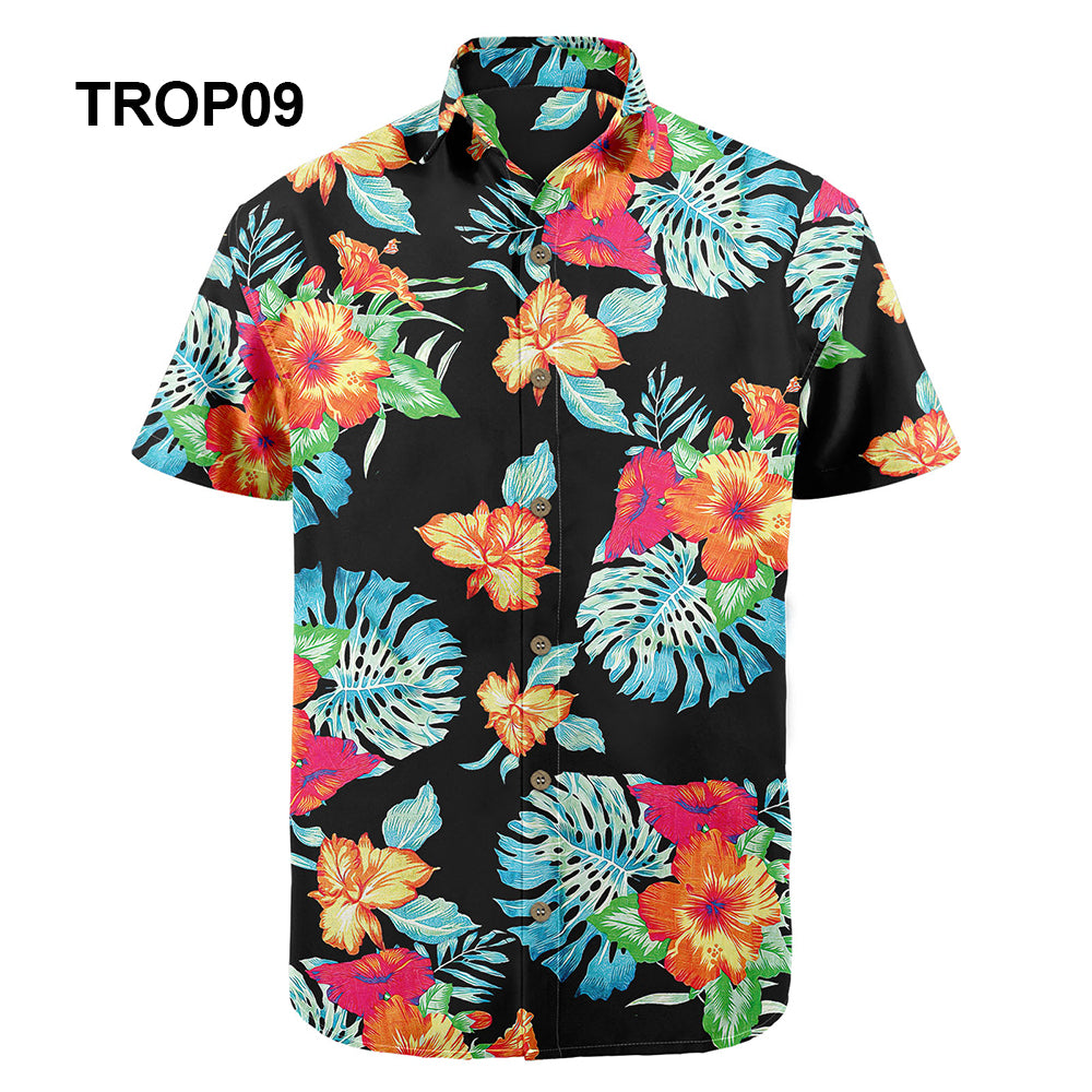 Wholesale 2022 Multiple Pattern Summer Beach Hawaiian Shirts Short Sleeve Polyester Quick Drying Aloha Standing Collar Shirt