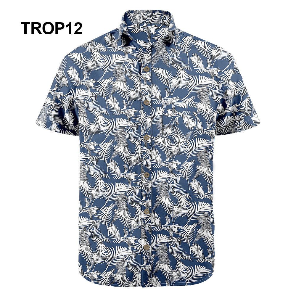Wholesale 2022 Multiple Pattern Summer Beach Hawaiian Shirts Short Sleeve Polyester Quick Drying Aloha Standing Collar Shirt
