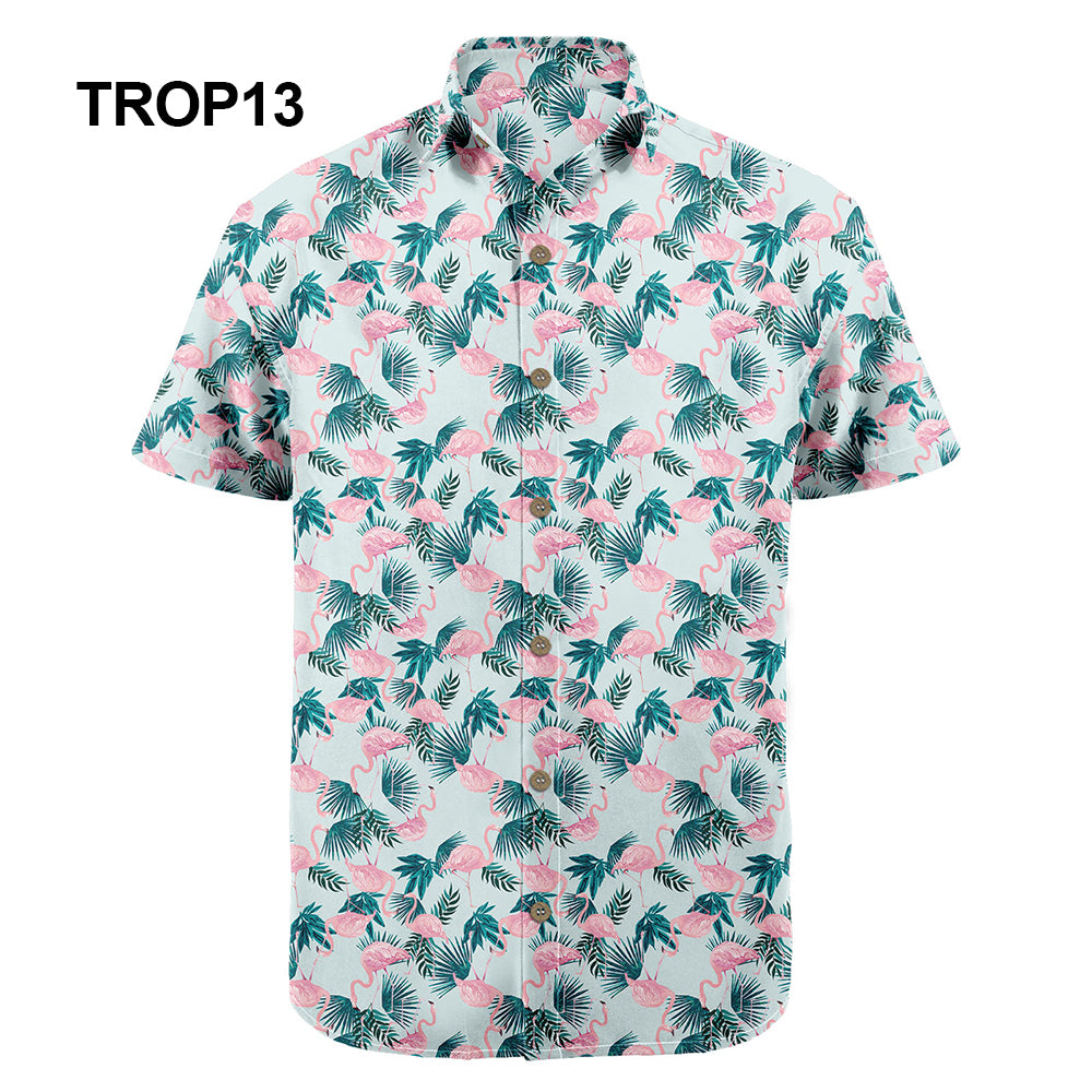 Wholesale 2022 Multiple Pattern Summer Beach Hawaiian Shirts Short Sleeve Polyester Quick Drying Aloha Standing Collar Shirt